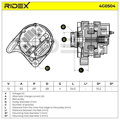 Alternator RIDEX 4G0504 4G0504 - photo 7