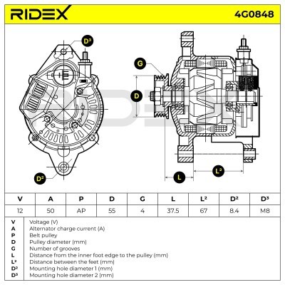 Alternator RIDEX 4G0848 4G0848 - photo 7