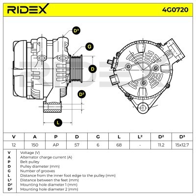 Alternator RIDEX 4G0720 4G0720 - photo 7