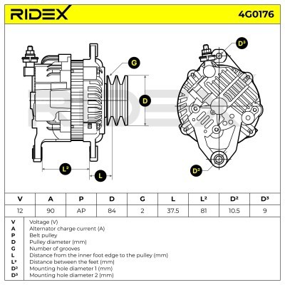Alternator RIDEX 4G0176 4G0176 - photo 7