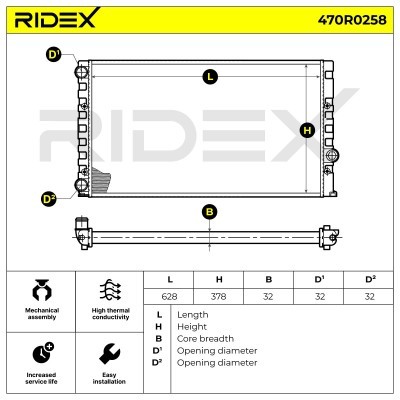 Radiator, Engine Cooling RIDEX 470R0258 470R0258 - photo 7