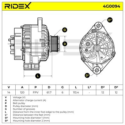 Alternator RIDEX 4G0094 4G0094 - photo 5