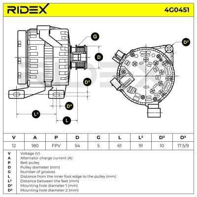 Alternator RIDEX 4G0451 4G0451 - photo 6