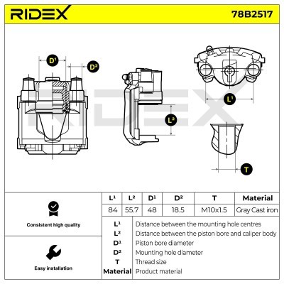 Brake Caliper RIDEX 78B2517 78B2517 - photo 3