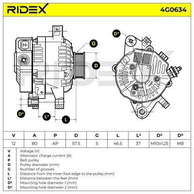 Alternator RIDEX 4G0634 4G0634 - photo 8