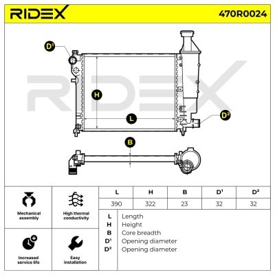 Radiator, Engine Cooling RIDEX 470R0024 470R0024 - photo 4