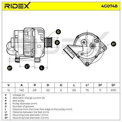 Alternator RIDEX 4G0748 4G0748 - photo 7