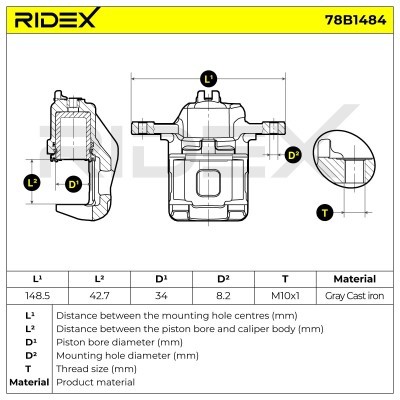 Brake Caliper RIDEX 78B1484 78B1484 - photo 7
