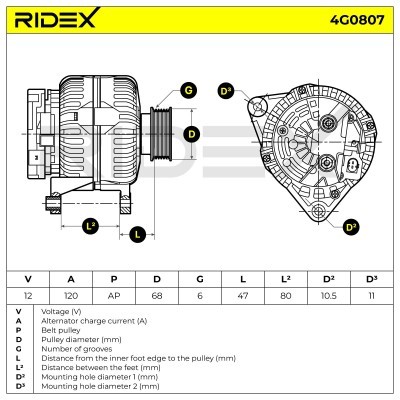 Alternator RIDEX 4G0807 4G0807 - photo 8