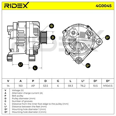 Alternator RIDEX 4G0045 4G0045 - photo 7
