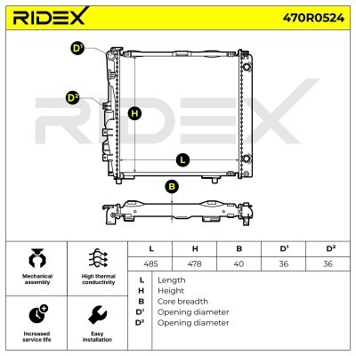 Radiator, Engine Cooling RIDEX 470R0524 470R0524 - photo 3