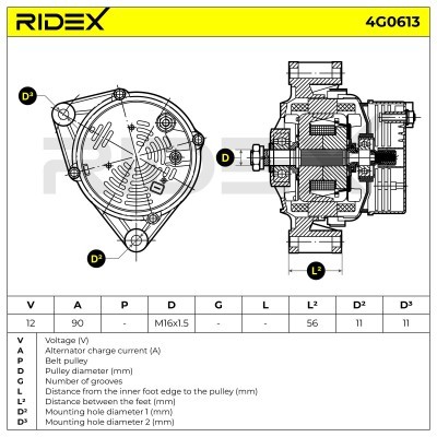 Alternator RIDEX 4G0613 4G0613 - photo 8