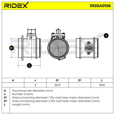 Air Mass Sensor RIDEX 3926A0156 3926A0156 - photo 6