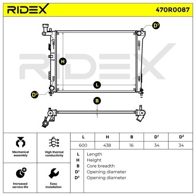 Radiator, Engine Cooling RIDEX 470R0087 470R0087 - photo 2