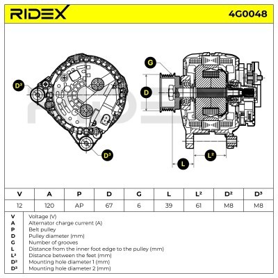 Alternator RIDEX 4G0048 4G0048 - photo 5