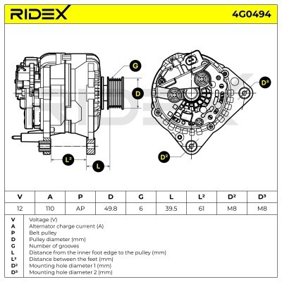 Alternator RIDEX 4G0494 4G0494 - photo 5