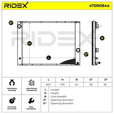Radiator, Engine Cooling RIDEX 470R0844 470R0844 - photo 5