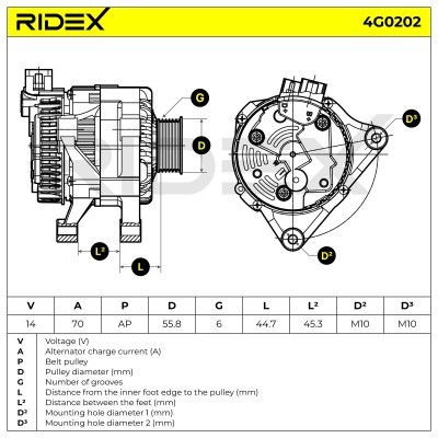 Alternator RIDEX 4G0202 4G0202 - photo 6