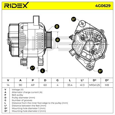 Alternator RIDEX 4G0629 4G0629 - photo 7