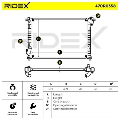 Radiator, Engine Cooling RIDEX 470R0358 470R0358 - photo 7
