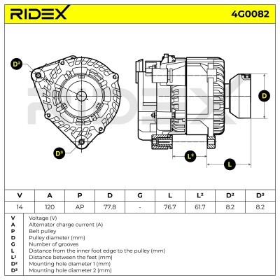 Alternator RIDEX 4G0082 4G0082 - photo 7