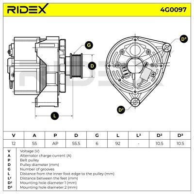 Alternator RIDEX 4G0097 4G0097 - photo 7