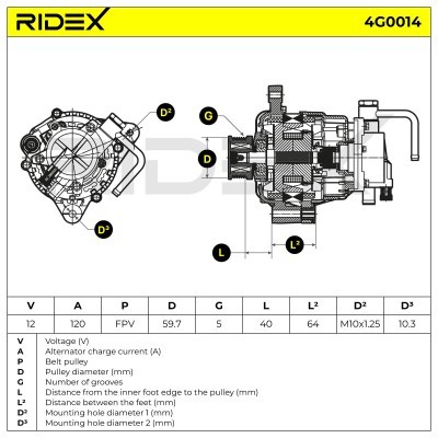 Alternator RIDEX 4G0014 4G0014 - photo 8