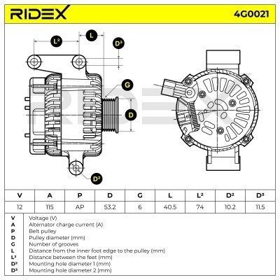 Alternator RIDEX 4G0021 4G0021 - photo 10