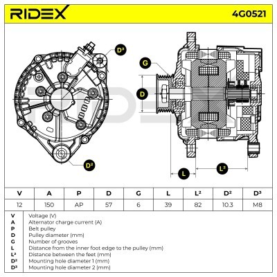 Alternator RIDEX 4G0521 4G0521 - photo 7