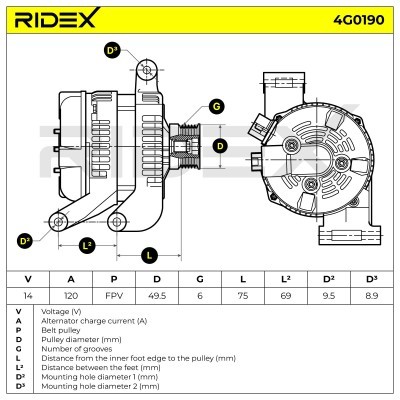 Alternator RIDEX 4G0190 4G0190 - photo 7
