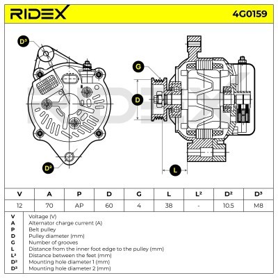 Alternator RIDEX 4G0159 4G0159 - photo 5