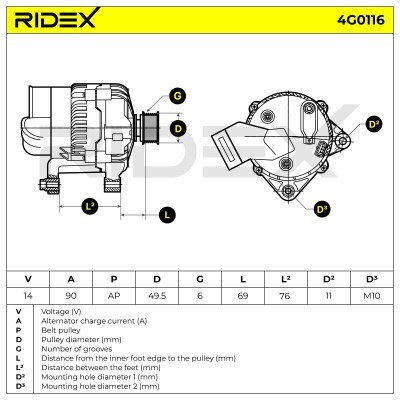 Alternator RIDEX 4G0116 4G0116 - photo 6