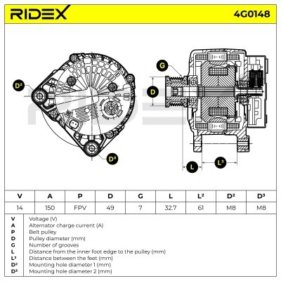 Alternator RIDEX 4G0148 4G0148 - photo 6