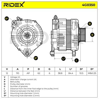 Alternator RIDEX 4G0350 4G0350 - photo 5