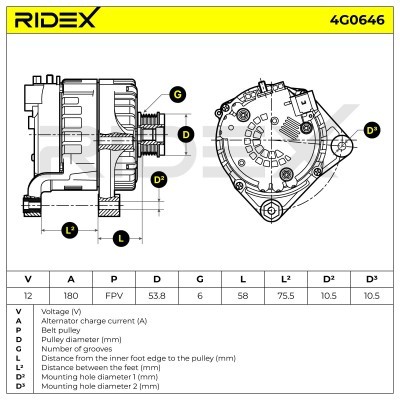 Alternator RIDEX 4G0646 4G0646 - photo 5