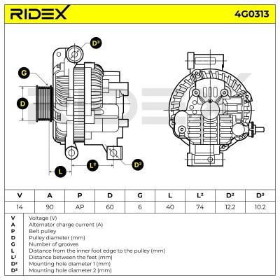 Alternator RIDEX 4G0313 4G0313 - photo 7
