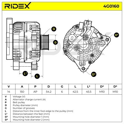 Alternator RIDEX 4G0160 4G0160 - photo 7
