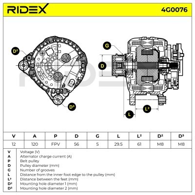 Alternator RIDEX 4G0076 4G0076 - photo 6