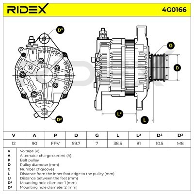 Alternator RIDEX 4G0166 4G0166 - photo 6