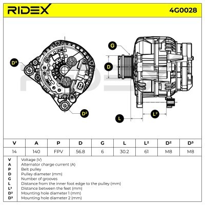 Alternator RIDEX 4G0028 4G0028 - photo 6