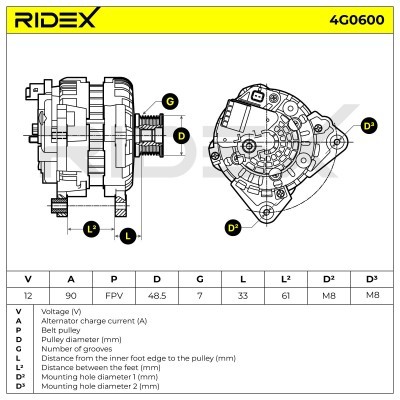 Alternator RIDEX 4G0600 4G0600 - photo 6