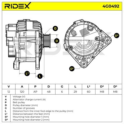 Alternator RIDEX 4G0492 4G0492 - photo 7