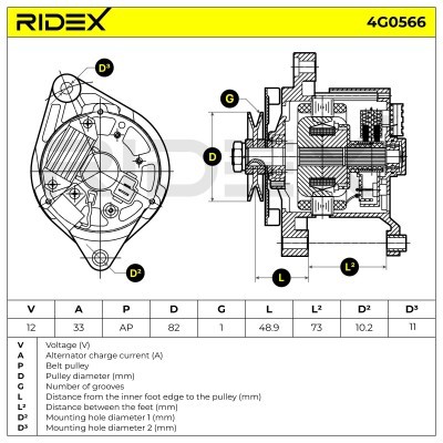 Alternator RIDEX 4G0566 4G0566 - photo 7