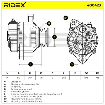 Alternator RIDEX 4G0423 4G0423 - photo 7