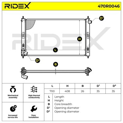 Radiator, Engine Cooling RIDEX 470R0046 470R0046 - photo 4