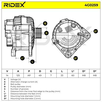 Alternator RIDEX 4G0259 4G0259 - photo 6