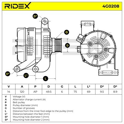 Alternator RIDEX 4G0208 4G0208 - photo 7