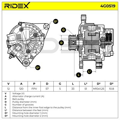 Alternator RIDEX 4G0519 4G0519 - photo 7