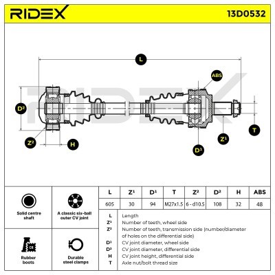 Drive Shaft RIDEX 13D0532 13D0532 - photo 6
