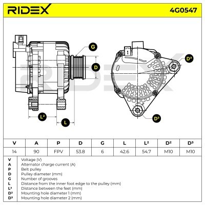 Alternator RIDEX 4G0547 4G0547 - photo 7